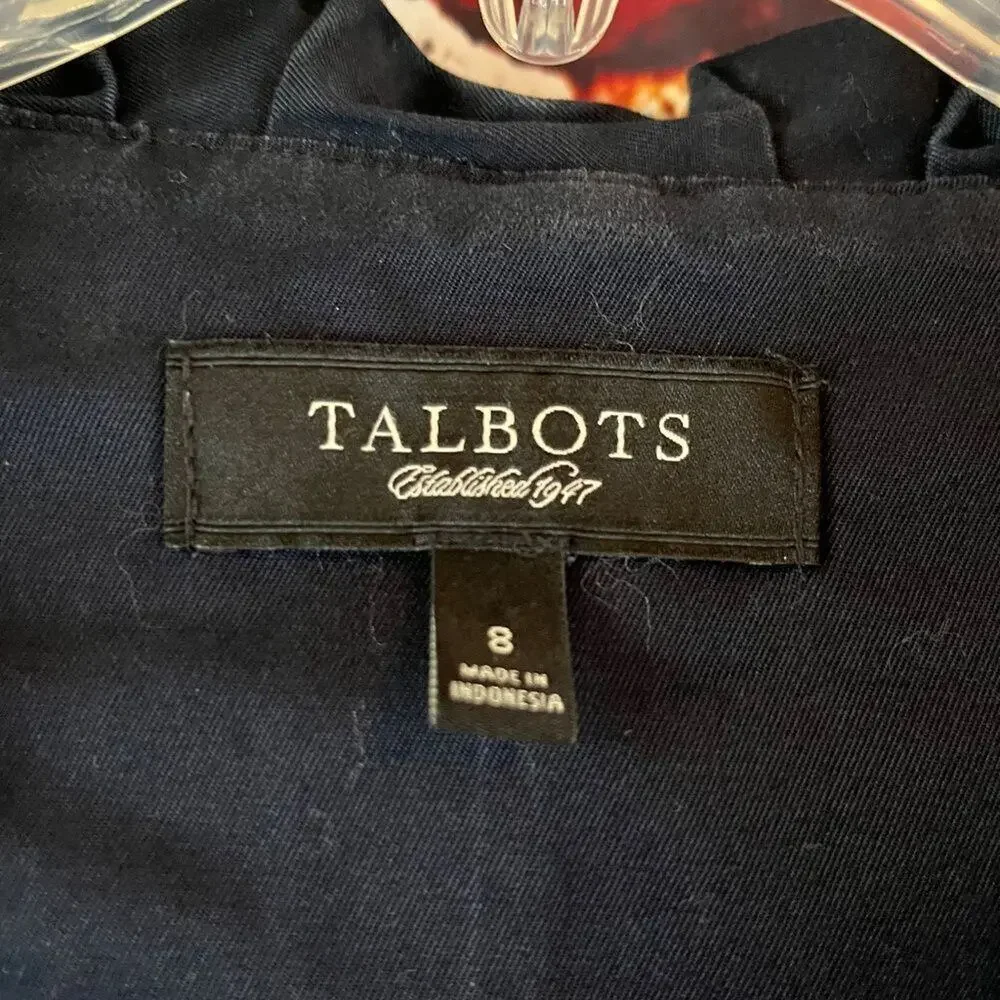 Talbots  Navy Blue Ruffled Blazer Jacket Single  Button Size 8